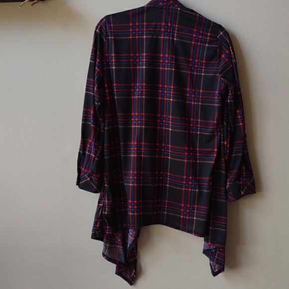 New York Laundry Lightweight Open Drape Front Long Plaid‎ Long Sleeve Top Sz XL - Picture 11 of 14